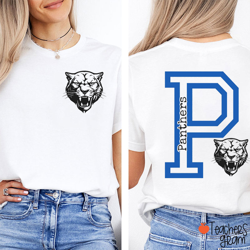 Personalized Mascot Initials And Icons Teacher Two Sided T-Shirt