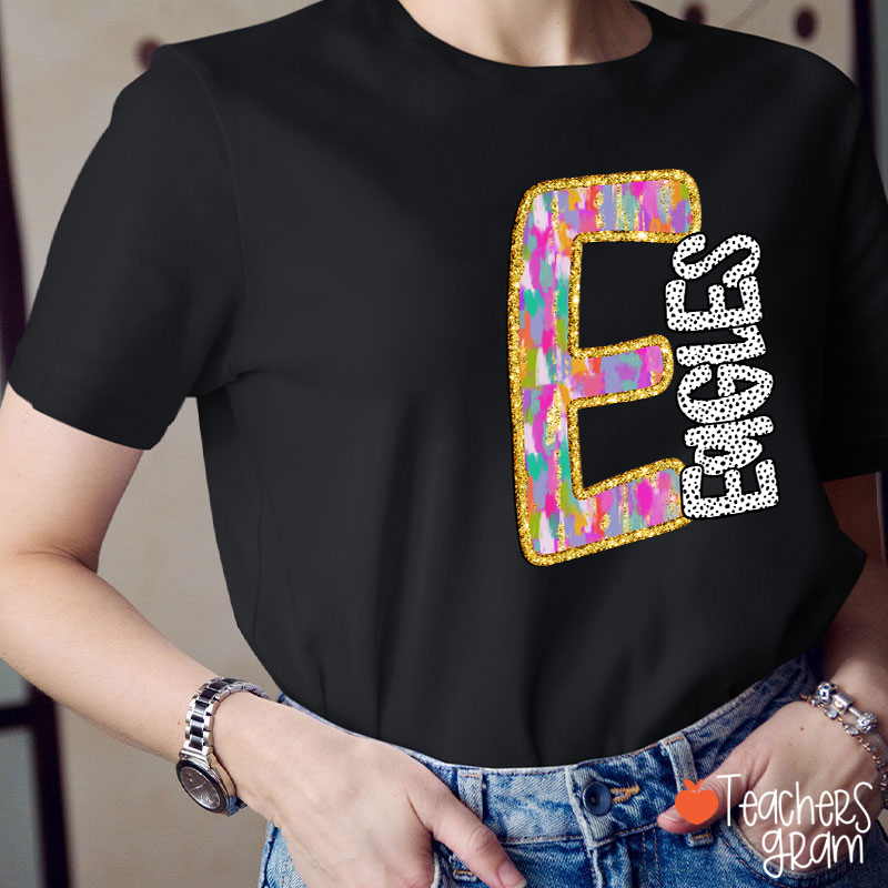 Personalized Mascot Colorful Initials Polka Dot Teacher T-Shirt