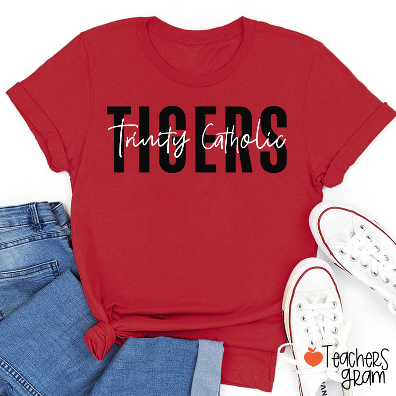 Personalized Mascot And School Name Simple Design School Spirit Teacher T-Shirt
