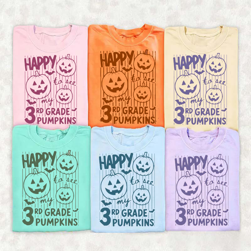 Personalized Grade Halloween Happy To See My Pumpkins Teacher T‑Shirt