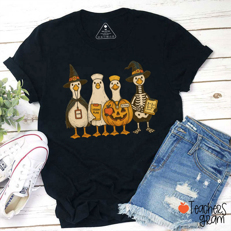 Halloween Wizard Pumpkin Goose Teacher T-Shirt