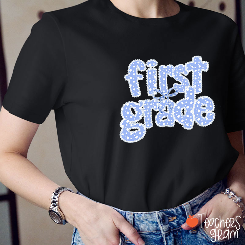 Personalized Blue Dot Print Lace Teacher T-Shirt