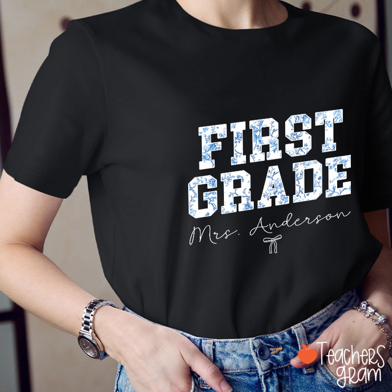Personalized Name And Grade Trendy Teacher T-Shirt