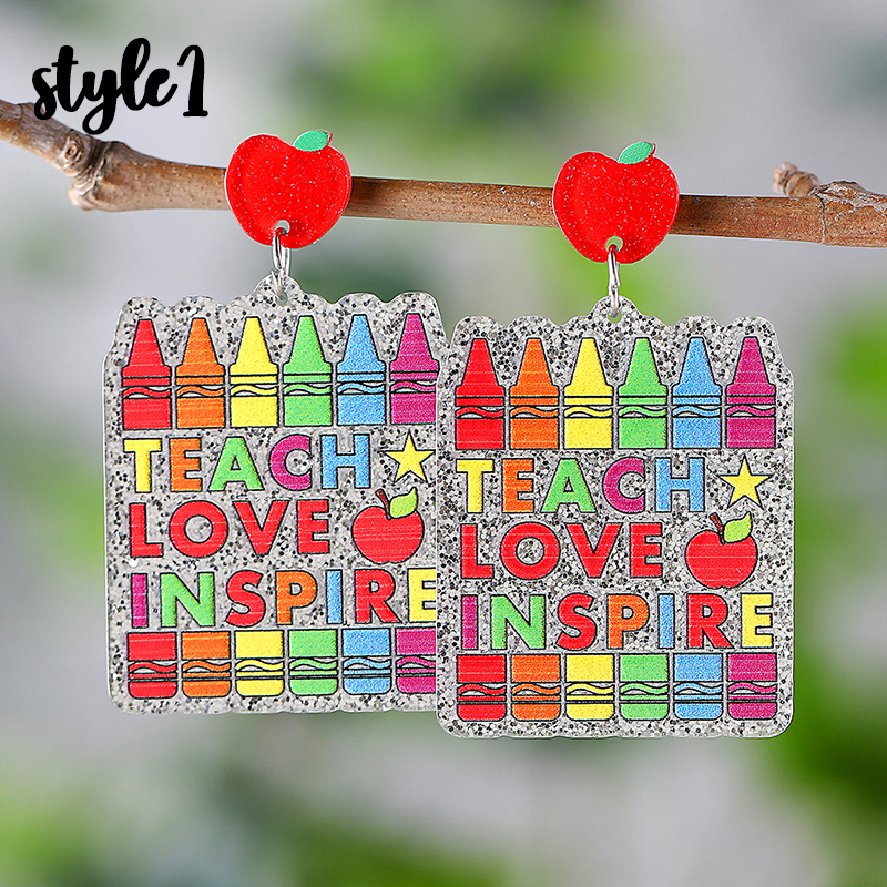 Apple Book Ruler Teacher Acrylic Earrings