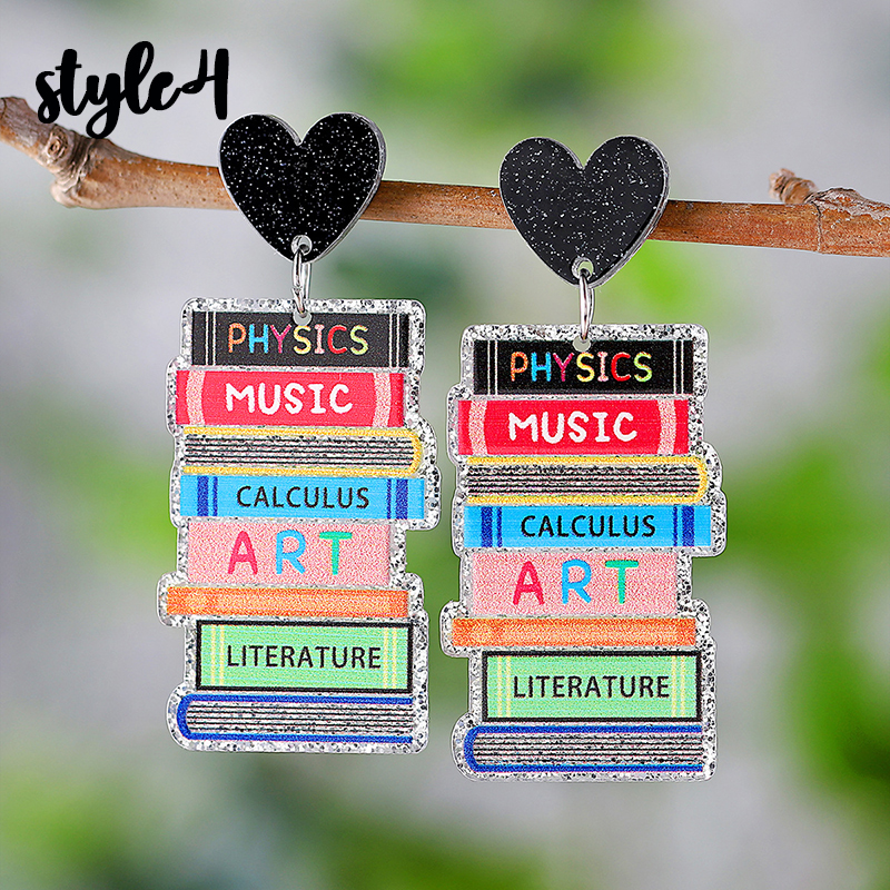 Apple Book Ruler Teacher Acrylic Earrings