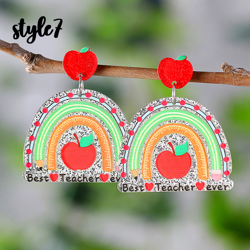 Apple Book Ruler Teacher Acrylic Earrings
