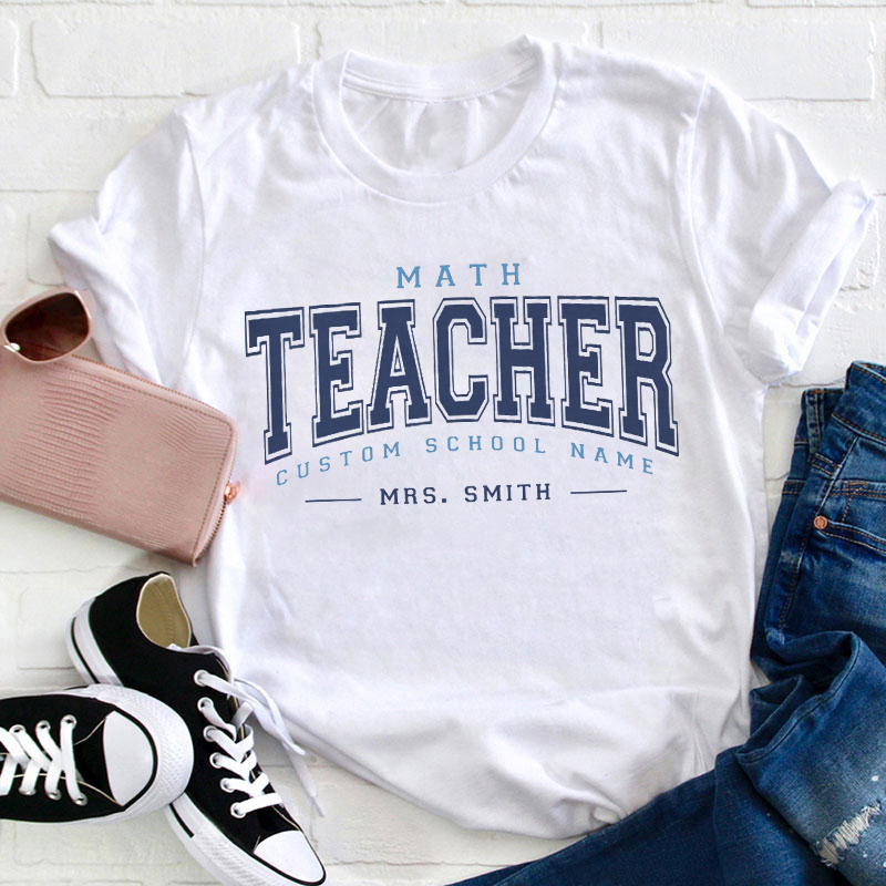 Personalized Retro Blue Name Teacher T-Shirt
