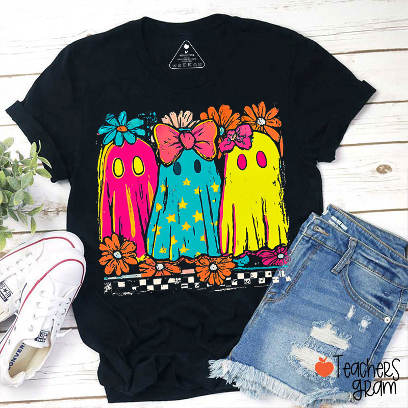 Halloween Colorful Ghost Teacher T-Shirt