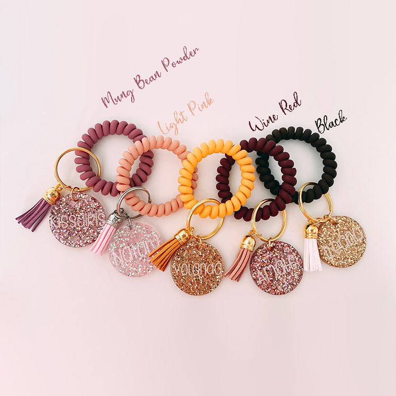 Personalized Name Telephone Line Bracelet Teacher Keychain