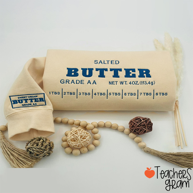 Funny Baker Salted Butter Embroidery Teacher Embroidered Sleeve Sweatshirt