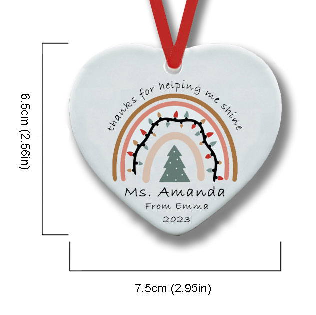 Personalized Thanks For Helping Me Shine Teacher Ceramic Christmas Ornament