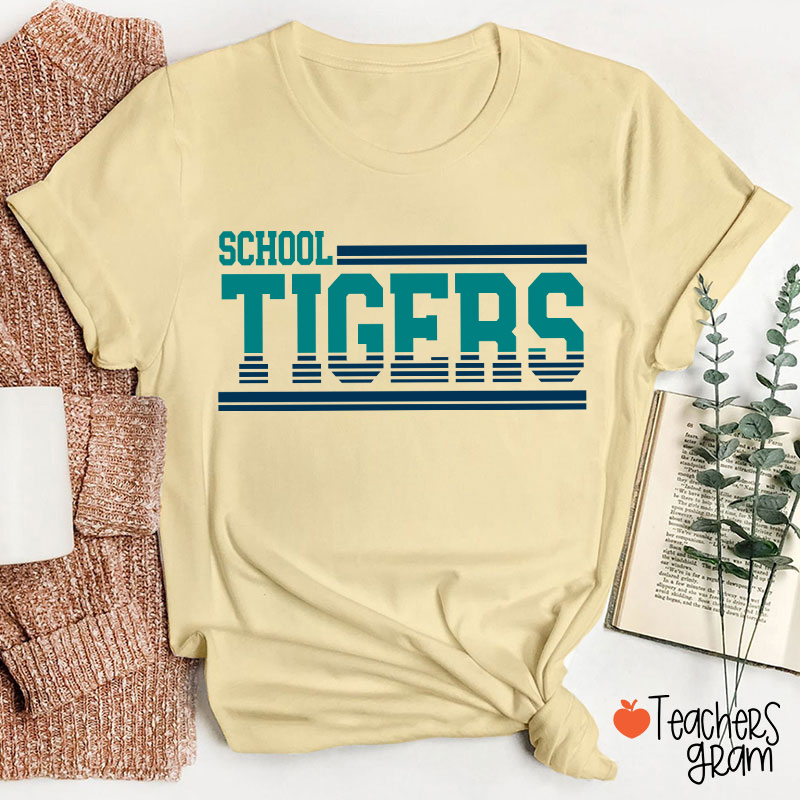 Personalized Mascot Contrasting Lines School Spirit Teacher T-Shirt    