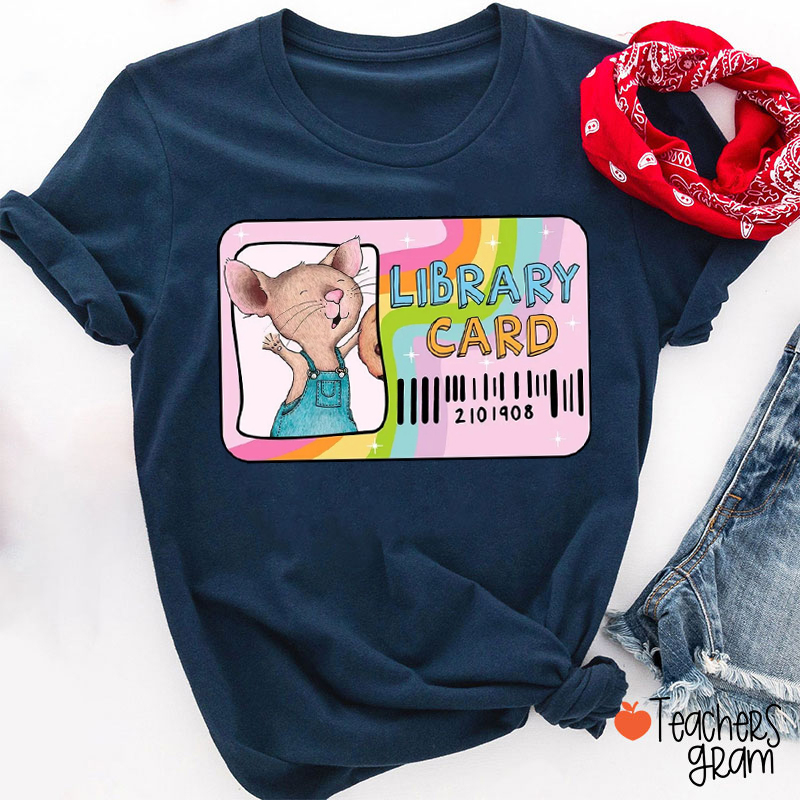 Overalls Mouse Library Card Teacher T-Shirt