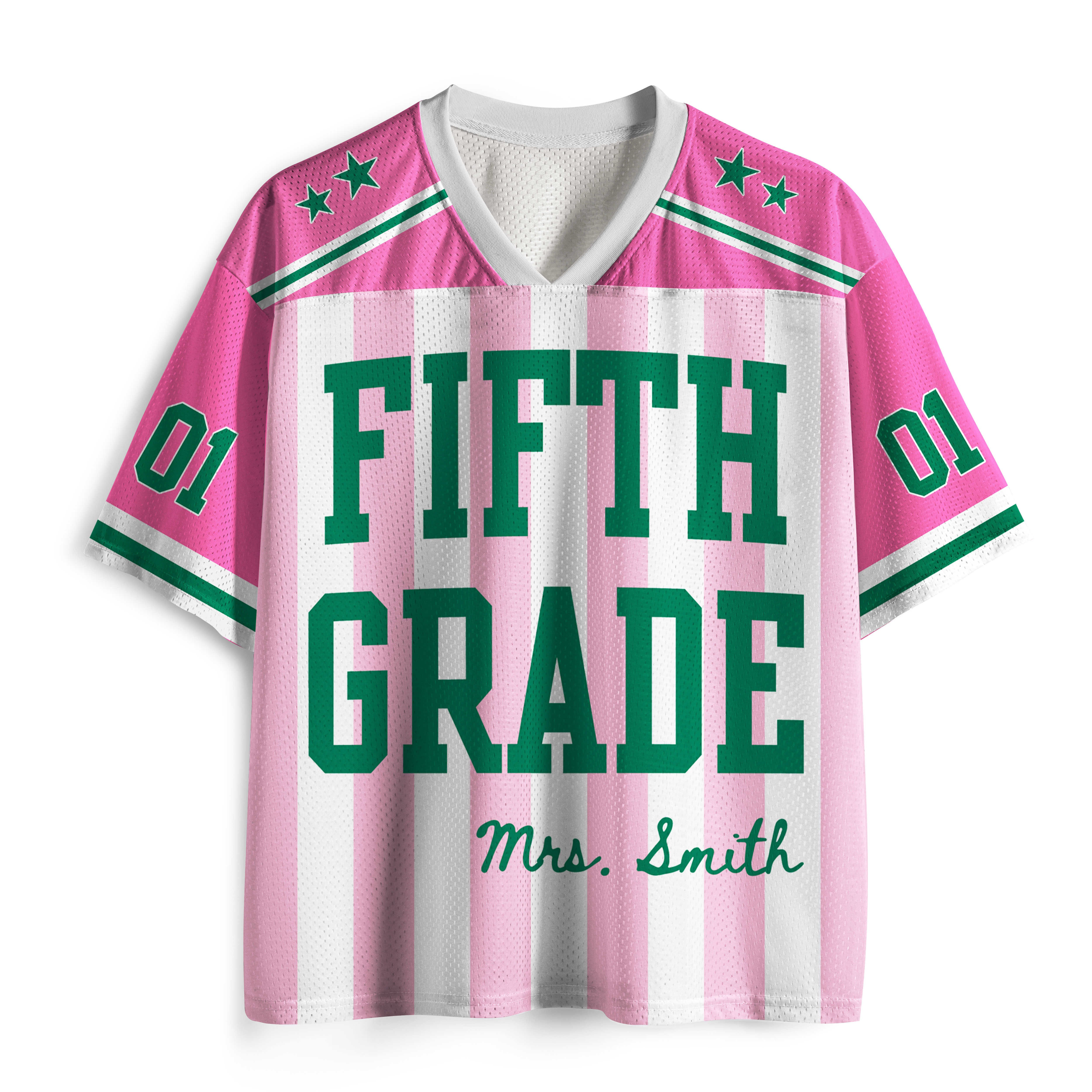 Personalized Grade And Name Preppy Stripes Stars Teacher Mesh Jersey