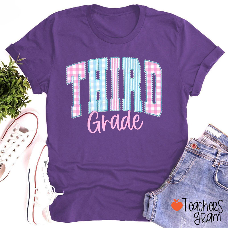 Personalized Grade Checkered Varsity Teacher T-Shirt