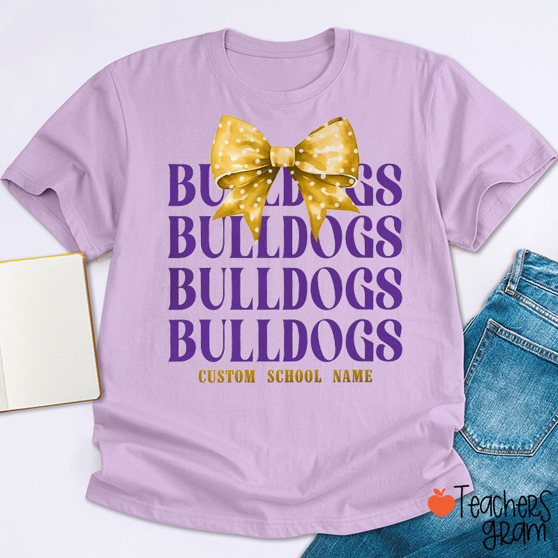 Personalized Mascot Coquette Bow Stacked Text Teacher T-Shirt