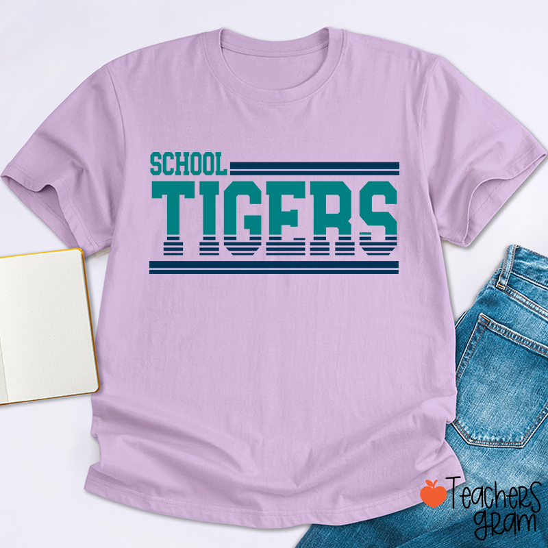Personalized Mascot Contrasting Lines School Spirit Teacher T-Shirt    