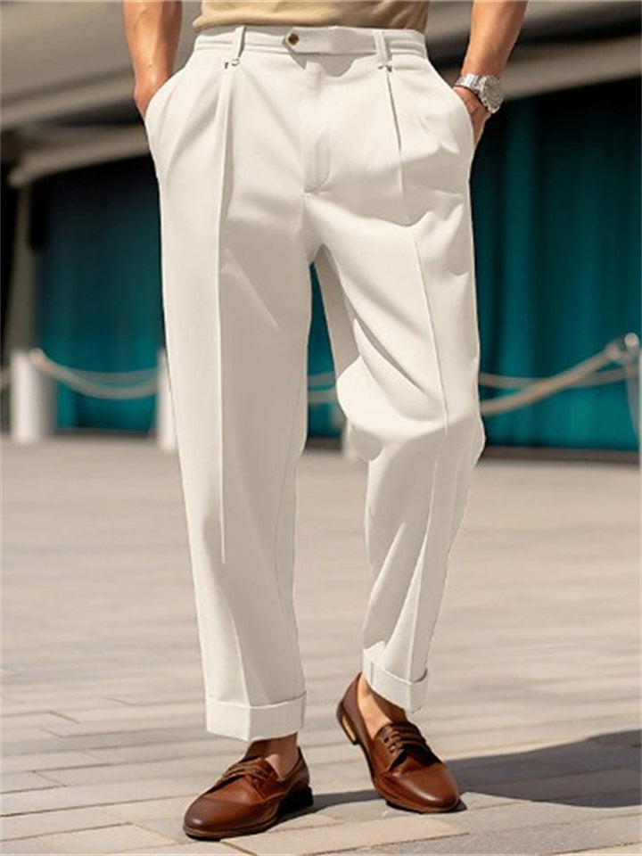 Men's Mid Waist Straight-Leg Fashionable Formal Suit Pants