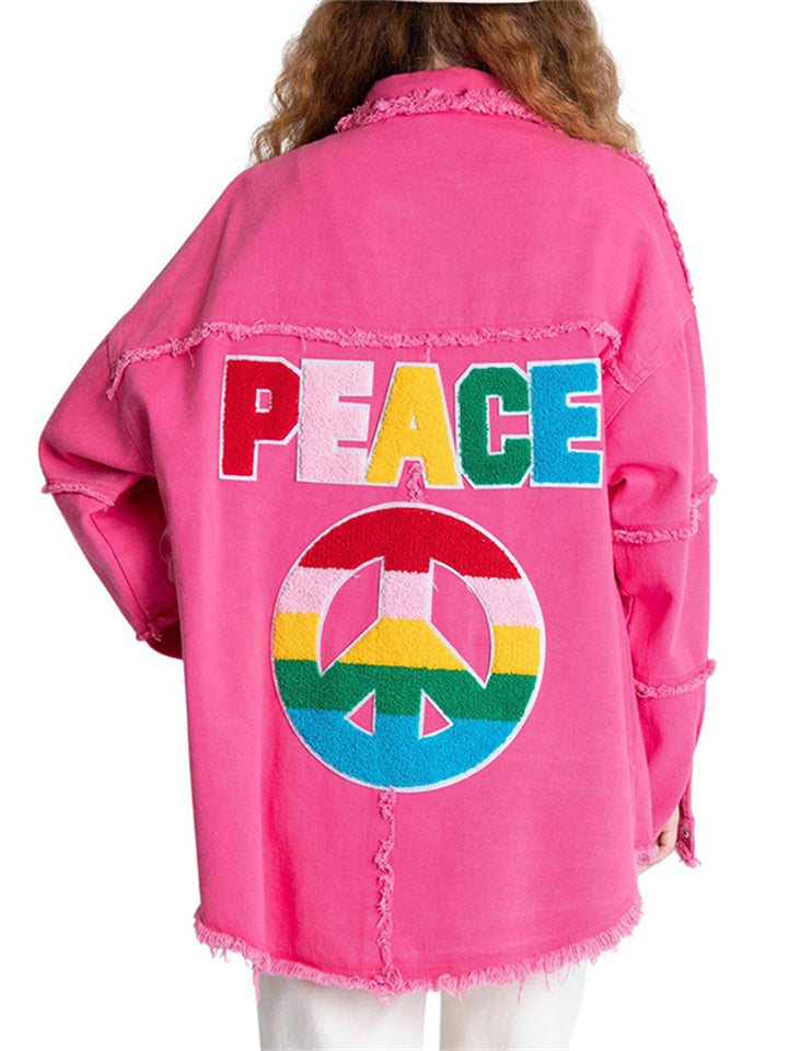Women's Super Cool Button Up Peace Denim Jackets