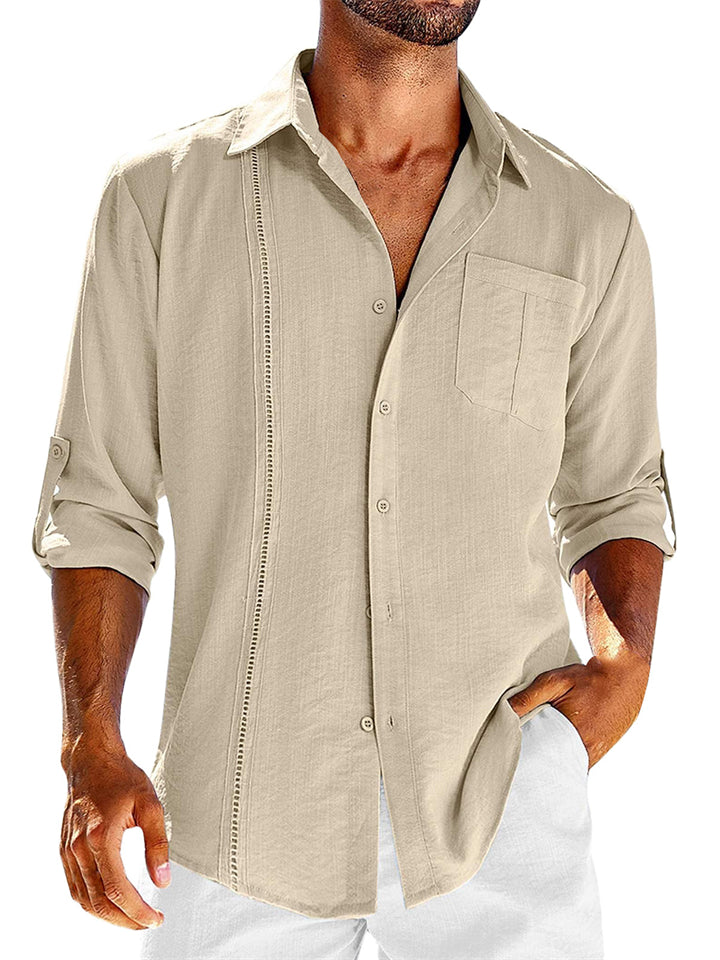 Fashion Comfy Cotton Linen Rolled Up Sleeve Beach Shirts for Men