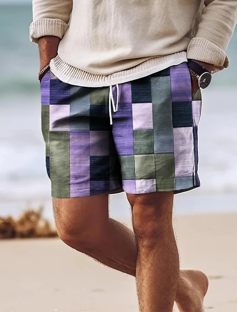 Men's Surf Shorts Drawstring Swim Shorts with Mesh Lining Elastic Waistband Colorblocked Quick Dry Shorts Holiday Beach Casual