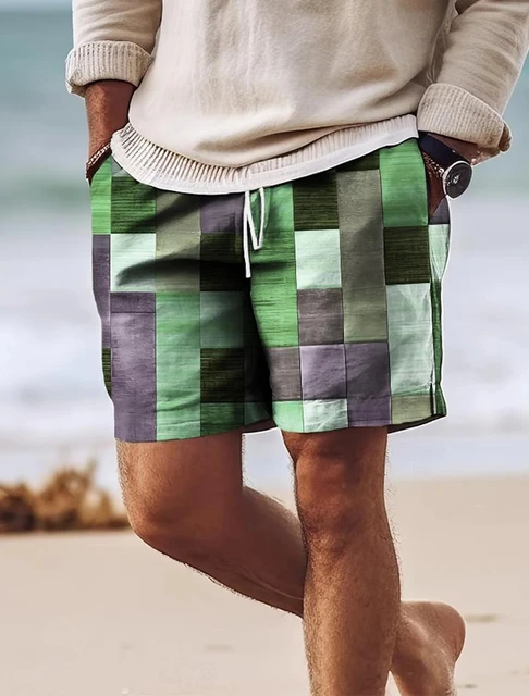 Men's Surf Shorts Drawstring Swim Shorts with Mesh Lining Elastic Waistband Colorblocked Quick Dry Shorts Holiday Beach Casual