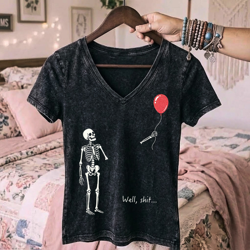 Skeleton Lost Balloon V-neck T-shirt