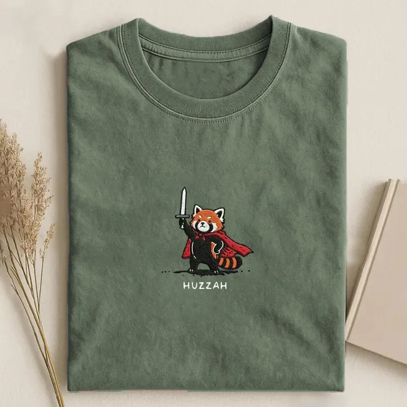 Huzzah Red Panda with Sword Embroidered T-shirt