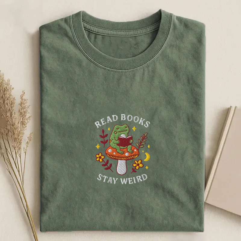 Read Books Stay Weird Embroidered T-shirt