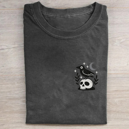 Witchy Crow Skull Embroidered T-shirt