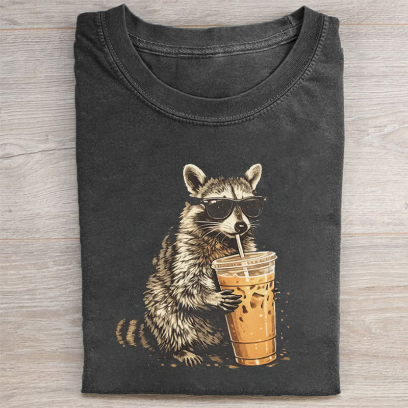 Raccoon Drinking Iced Coffee T-shirt