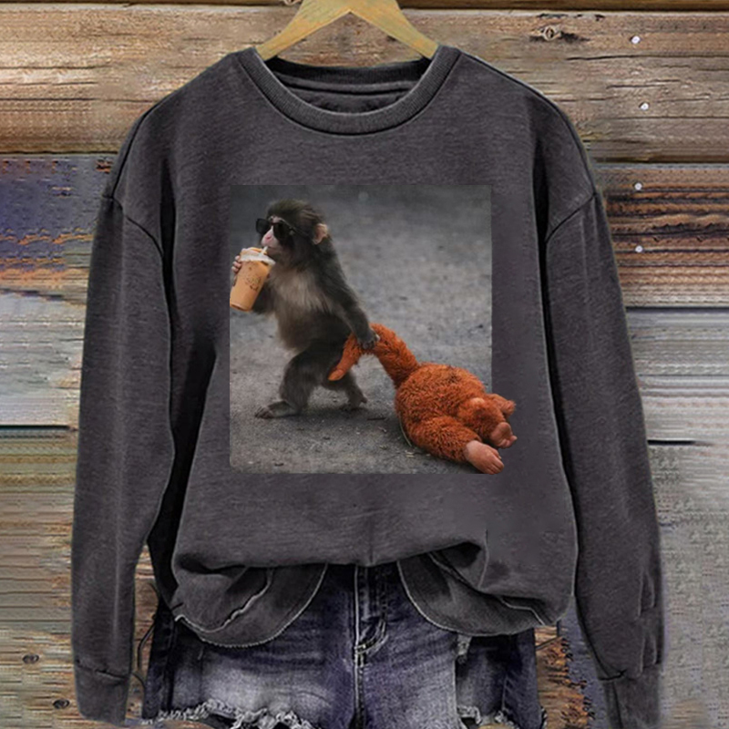 Baby Monkey Punch Drinking Iced Coffee Sweatshirt