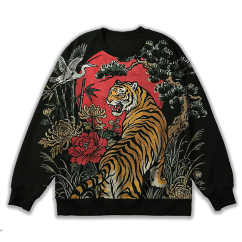 Retro Tiger Linocut Style Wildcat Sweatshirt