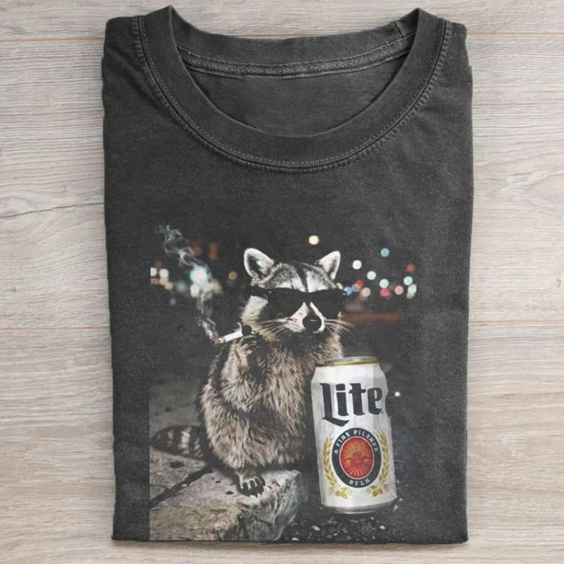 Raccoon Drinking Beer T-shirt