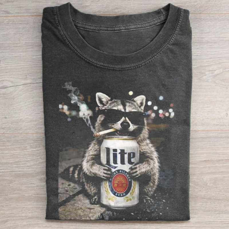 Raccoon Drinking Beer T-shirt