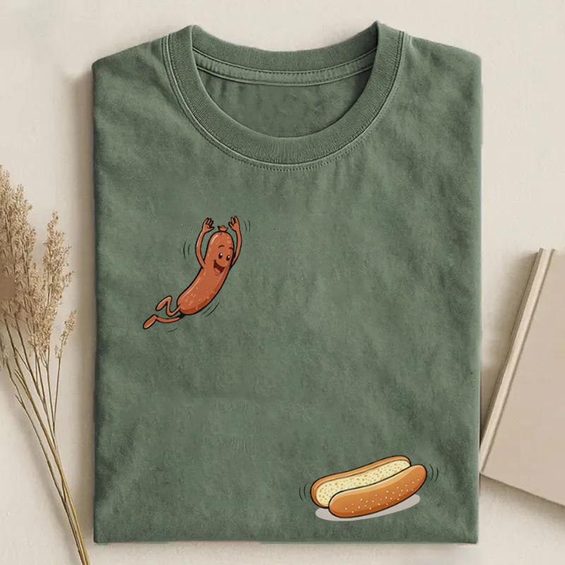 Funny Hot Dog Jumping Into Bun T-shirt