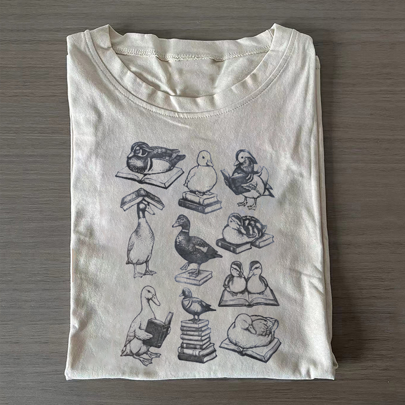 Retro Reading Ducks Graphic T-shirt
