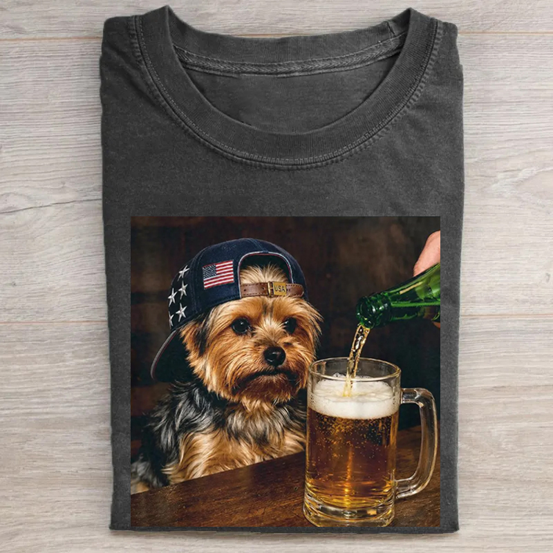 Funny Patriotic Yorkie Drinking Beer T-shirt