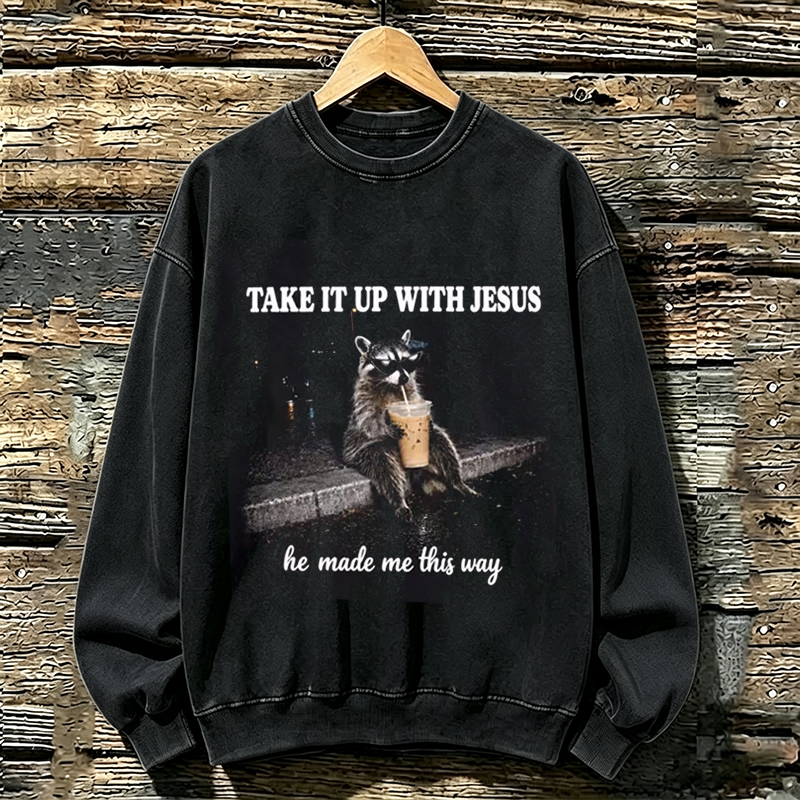 Grunge Raccoon Drinking Coffee Sweatshirt