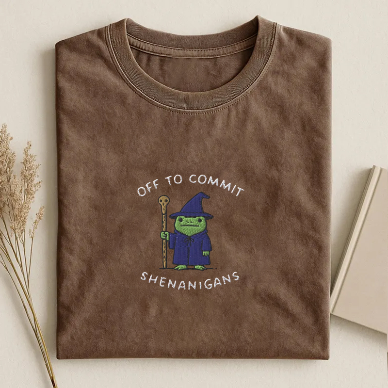 Embroidered Off to Commit Shenanigans T-shirt
