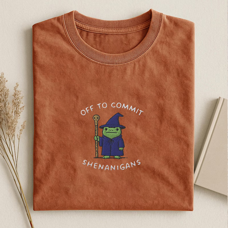 Embroidered Off to Commit Shenanigans T-shirt