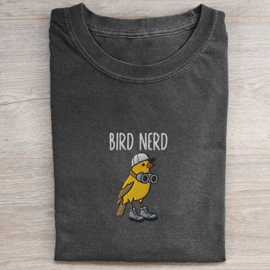 Embroidered Bird Nerd T-shirt