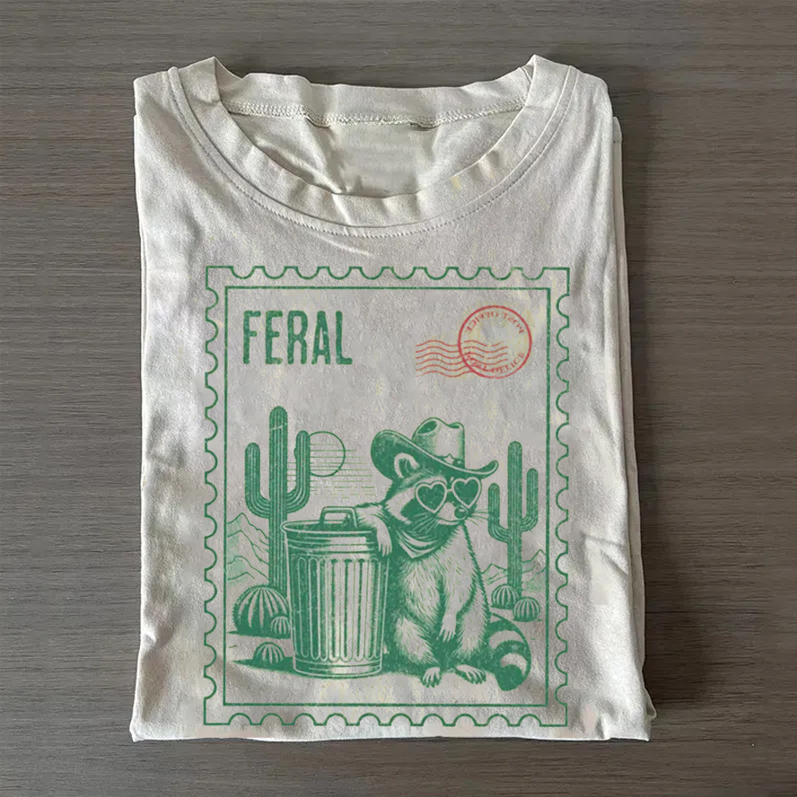 Funny Feral Cowboy Raccoon Graphic T-shirt