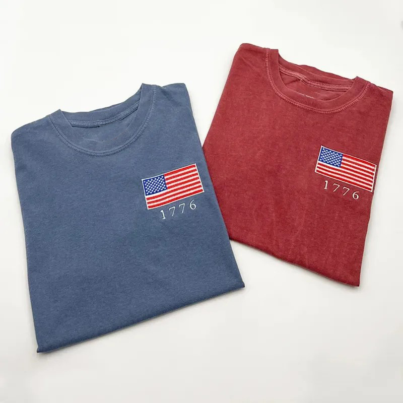 Embroidered USA Flag T-shirt
