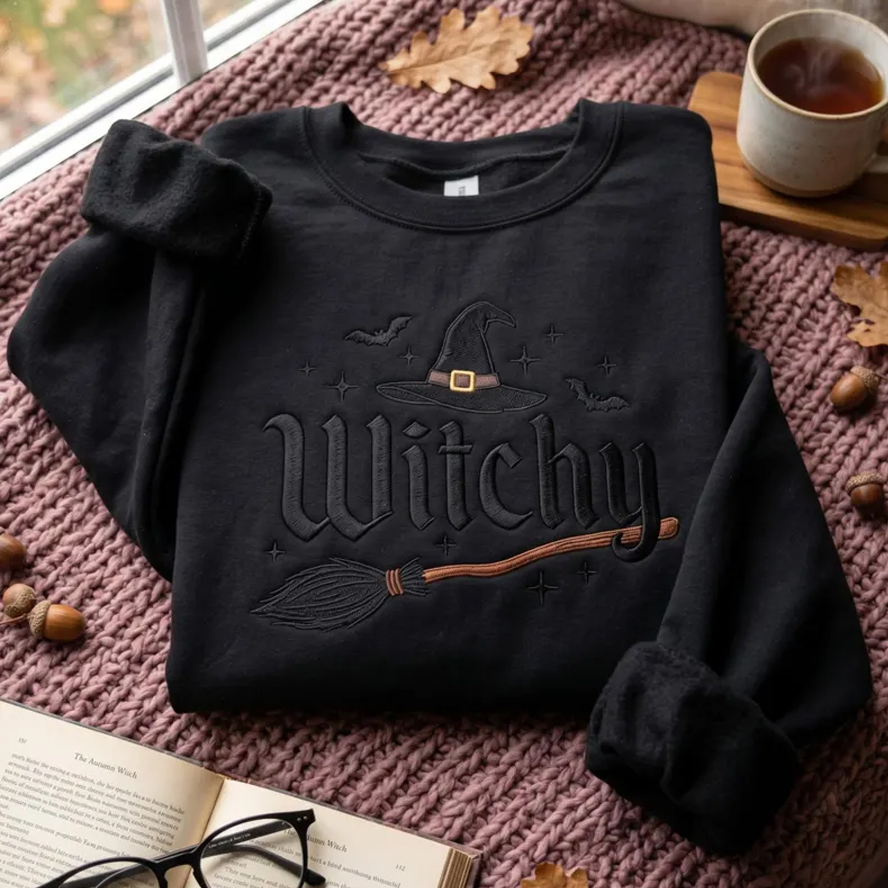 Embroidered Witchy Halloween Sweatshirt