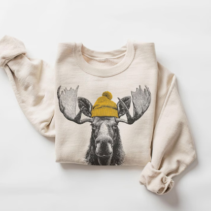 Bull Moose Wearing Beanie Sweatshirt