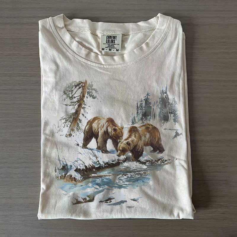 Retro Grizzly Bears Wilderness Scene T-shirt
