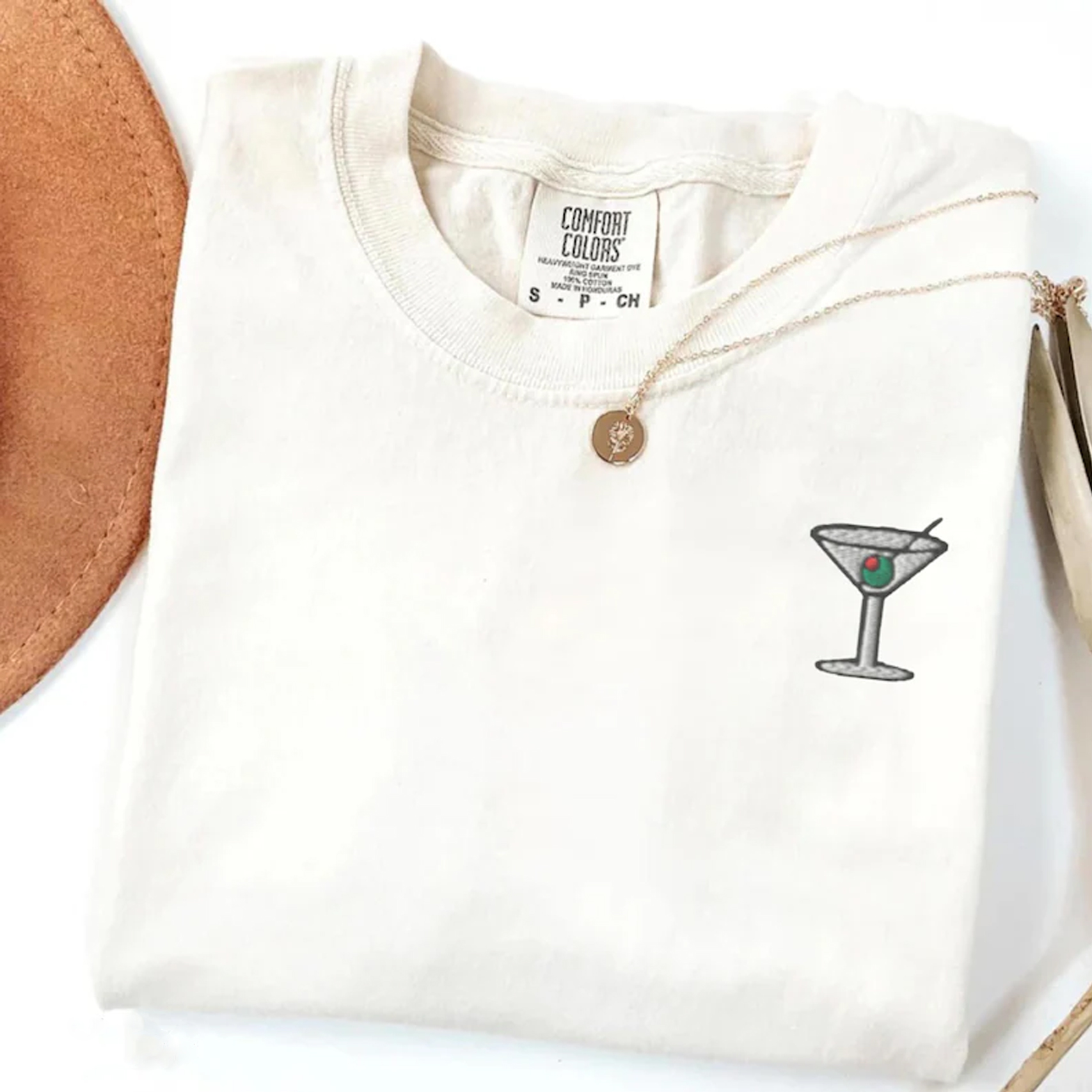 Martini Cocktail Embroidered Comfort Colors T-shirt