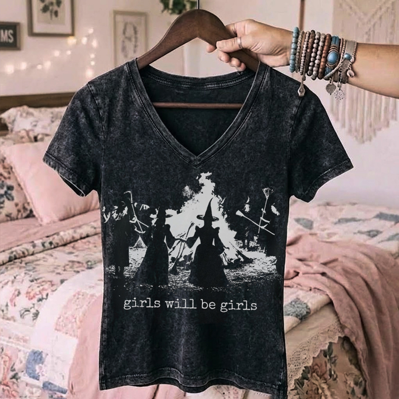 Vintage Girls Will Be Girls V-neck T-shirt