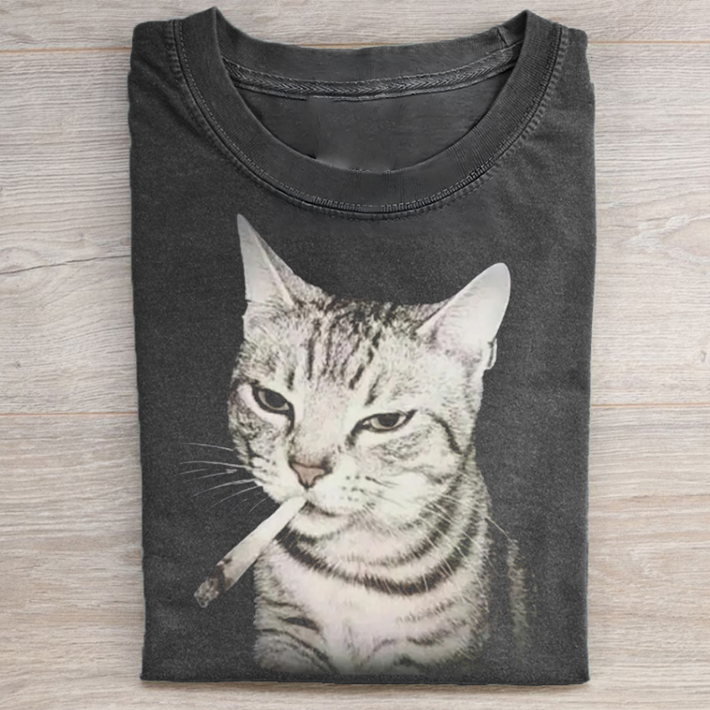 Vintage Smoking Cat Meme T-shirt